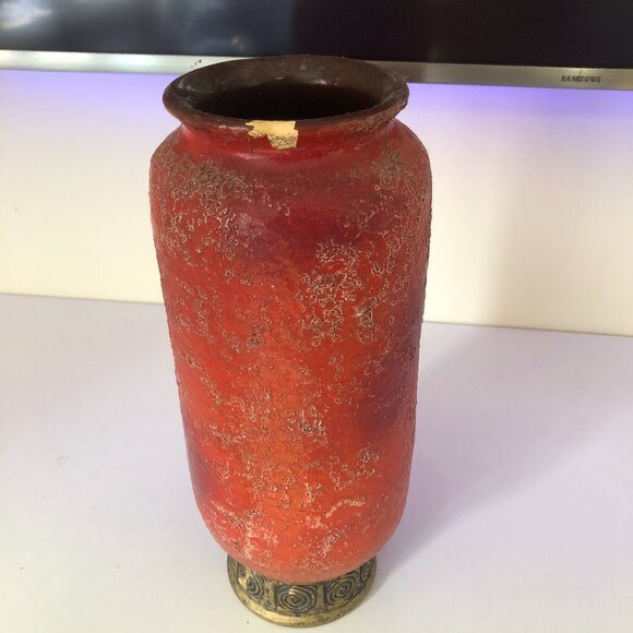Bitossi for Rosenthal Netter Vase, Ceramic, Red, Gold, Signed - Picture 1 of 5